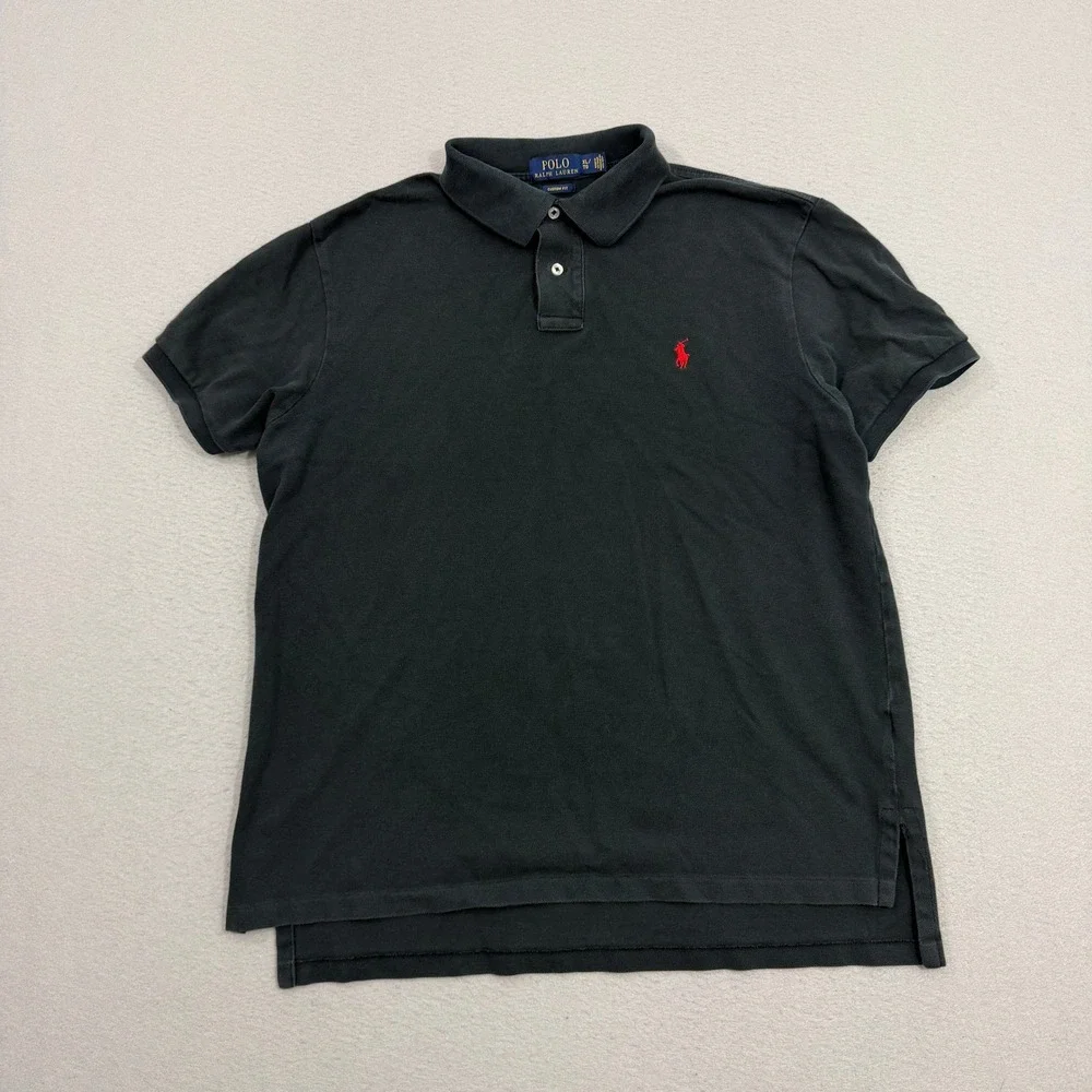 Polo Ralph Lauren Shirt Men's XL Black Custom Fit Short Sleeve Red Pony Logo
